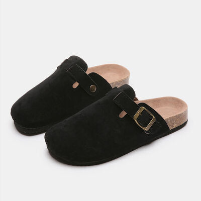 Suede Closed Toe Buckle Slides