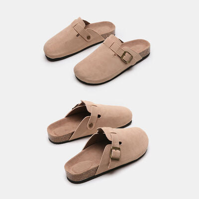 Suede Closed Toe Buckle Slides