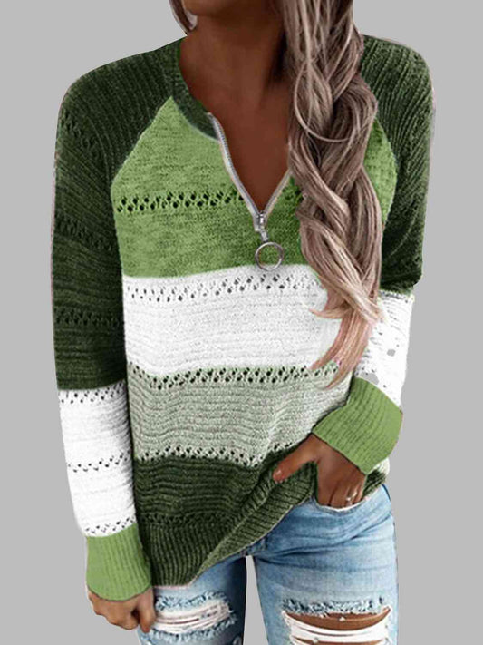 Openwork Half Zip Sweater