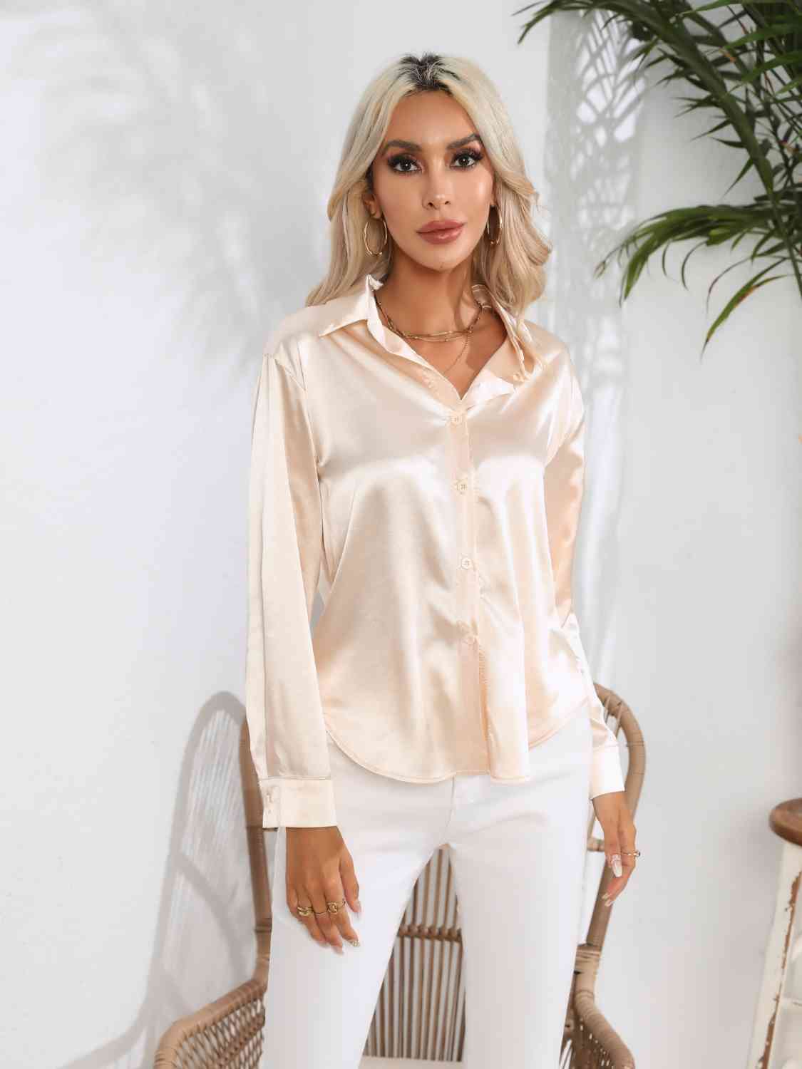 Solid Color Buttoned Long Sleeve Shirt