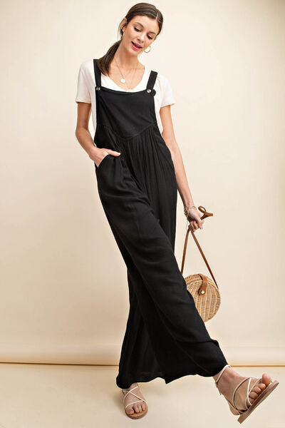 Sleeveless Ruched Wide Leg Overalls