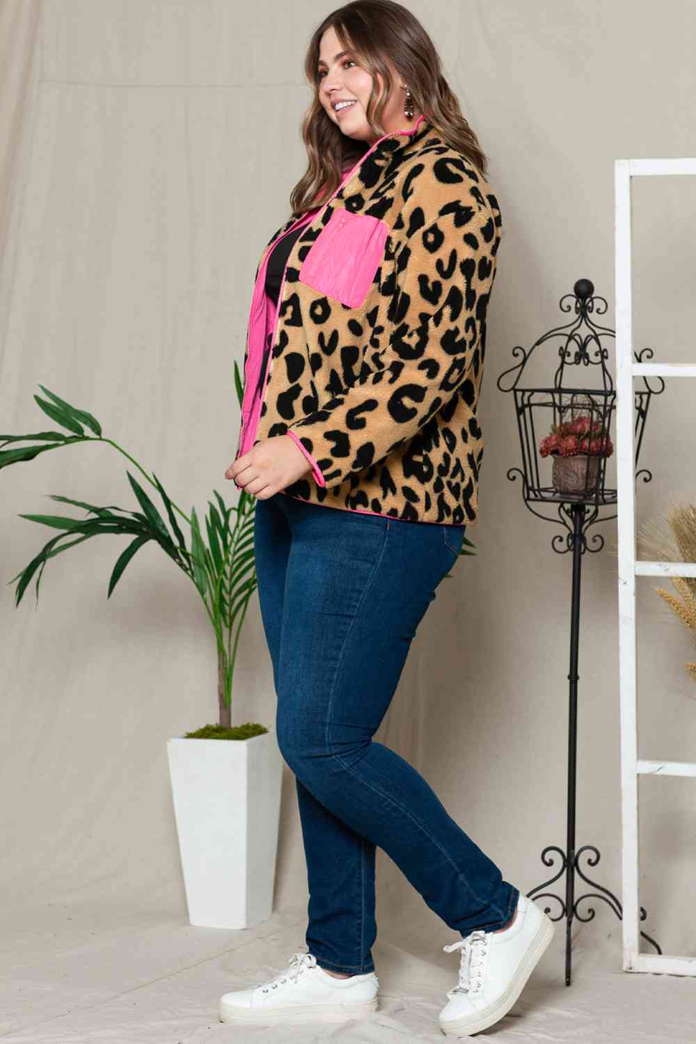 Leopard Zip Up Jacket with Pockets