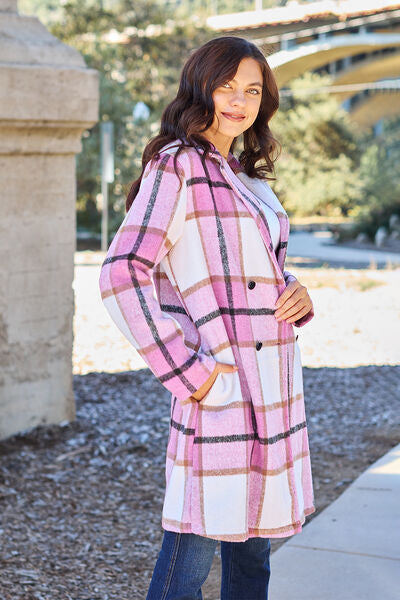 Full Size Plaid Button Up Coat