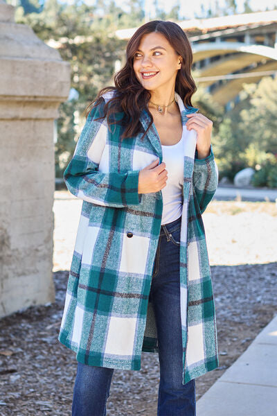 Full Size Plaid Button Up Coat