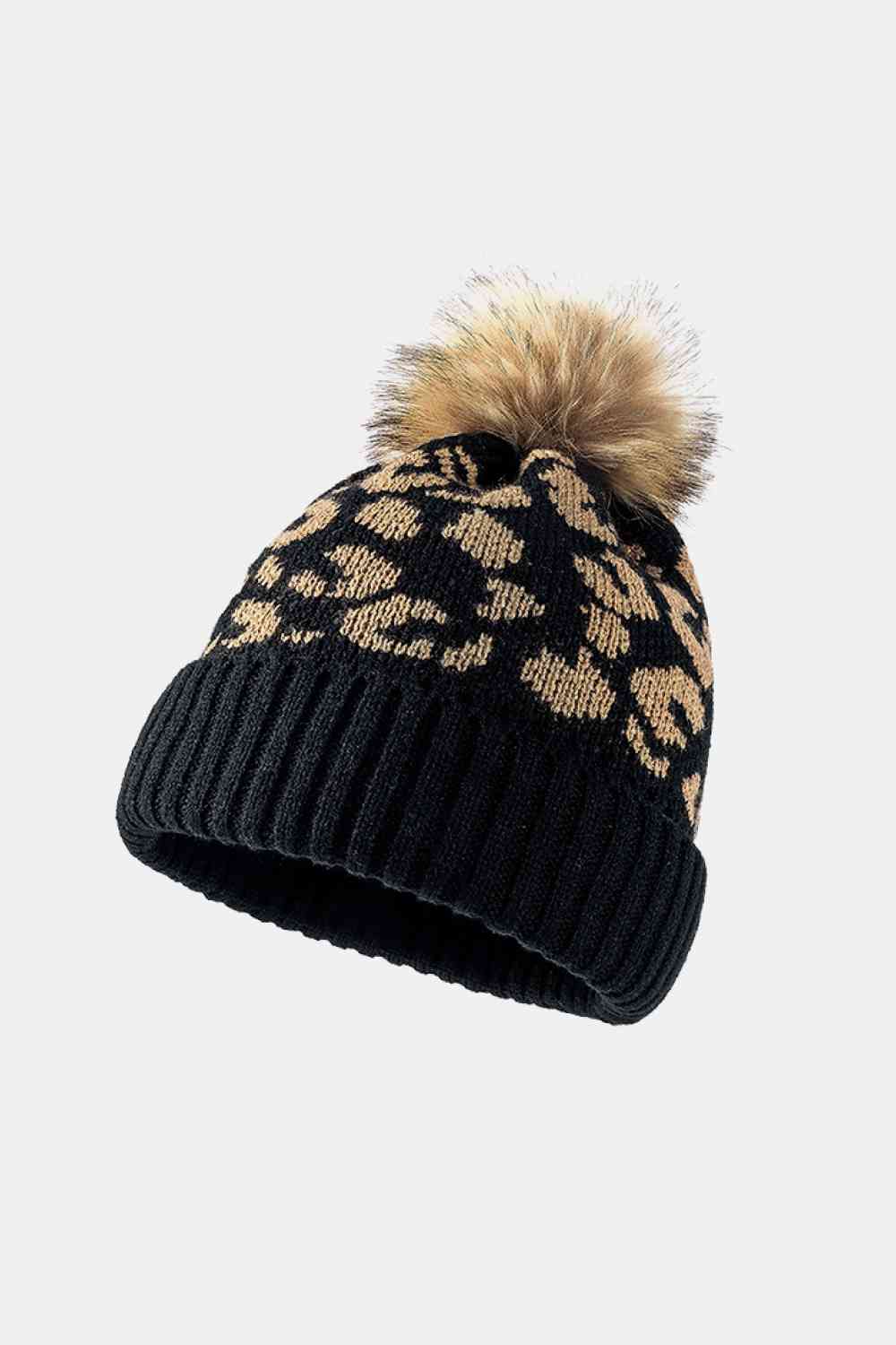 Leopard Pom-Pom Beanie