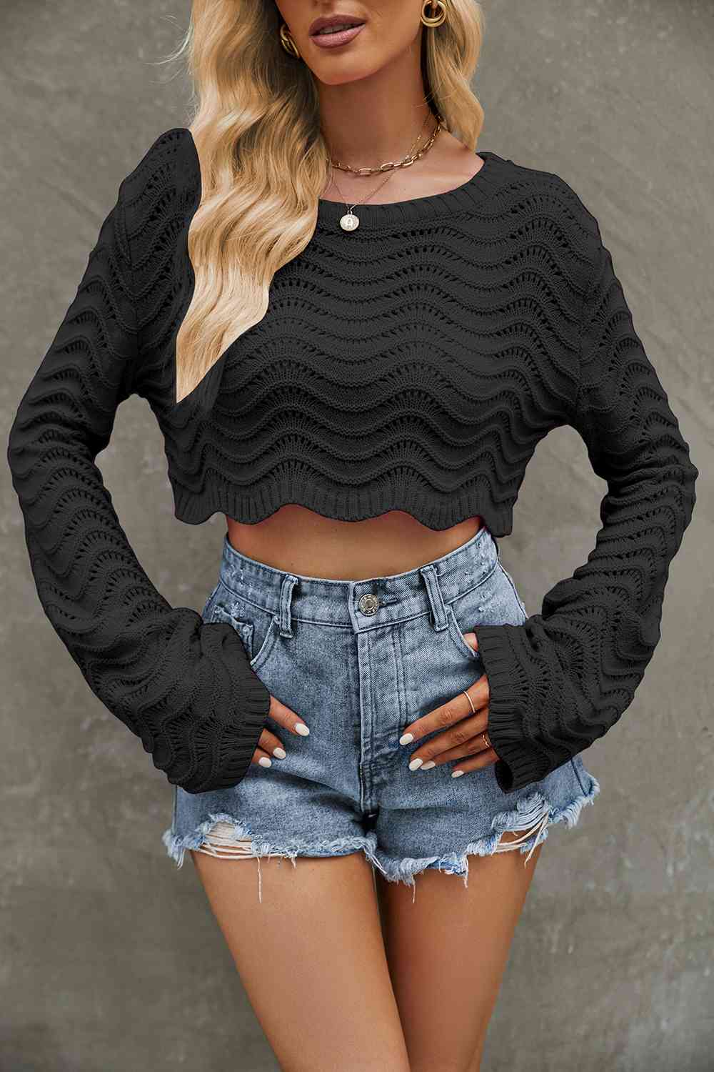 Cropped Openwork Sweater