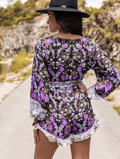 Western Frill Half Button Balloon Sleeve Romper