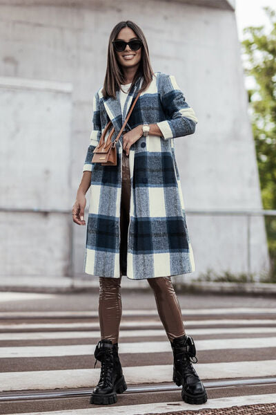 Full Size Plaid Button Up Coat