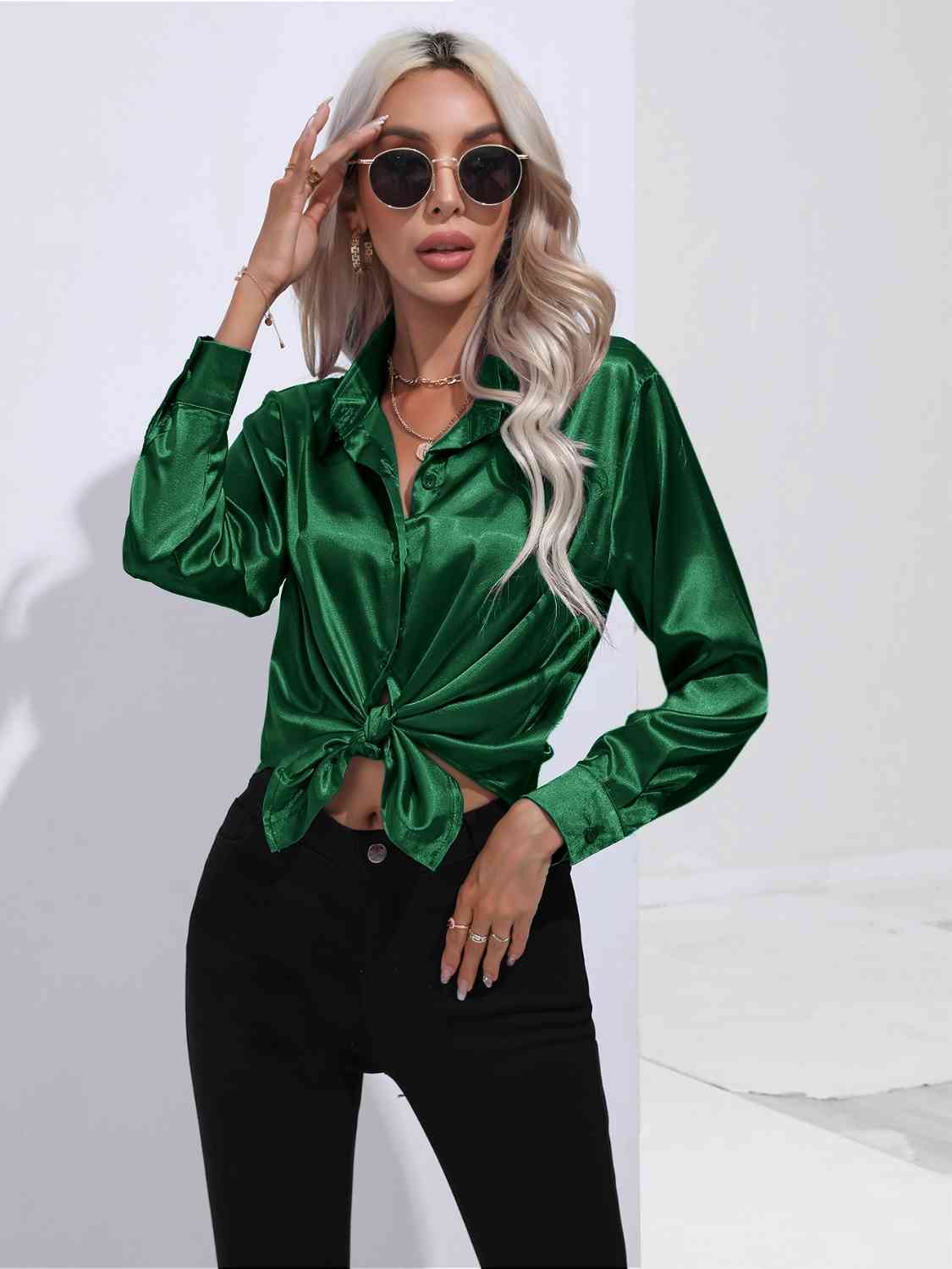 Solid Color Buttoned Long Sleeve Shirt