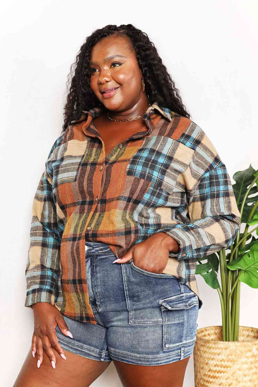 Plaid Shirt Jacket with Breast Pockets