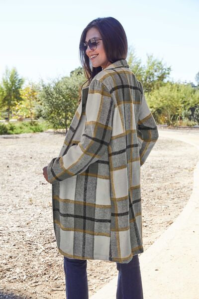 Full Size Plaid Button Up Coat