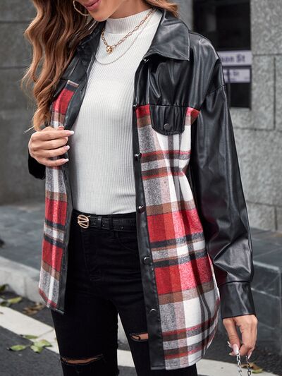 Plaid Button Up Dropped Shoulder Jacket