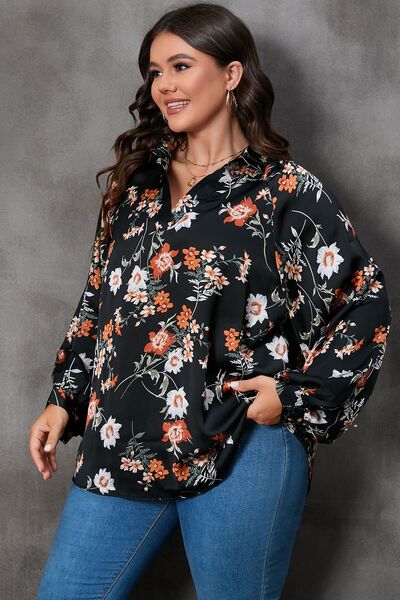 Johnny Collar Long Sleeve Blouse