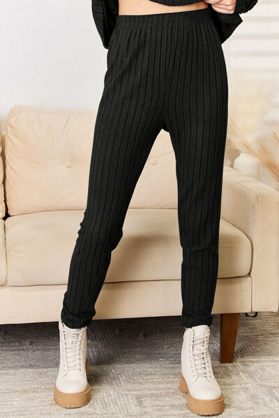 Basic Notched Long Sleeve Top and Pants Set