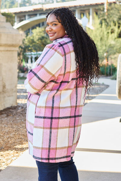 Full Size Plaid Button Up Coat