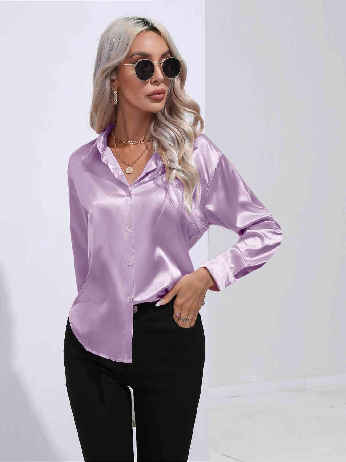 Solid Color Buttoned Long Sleeve Shirt