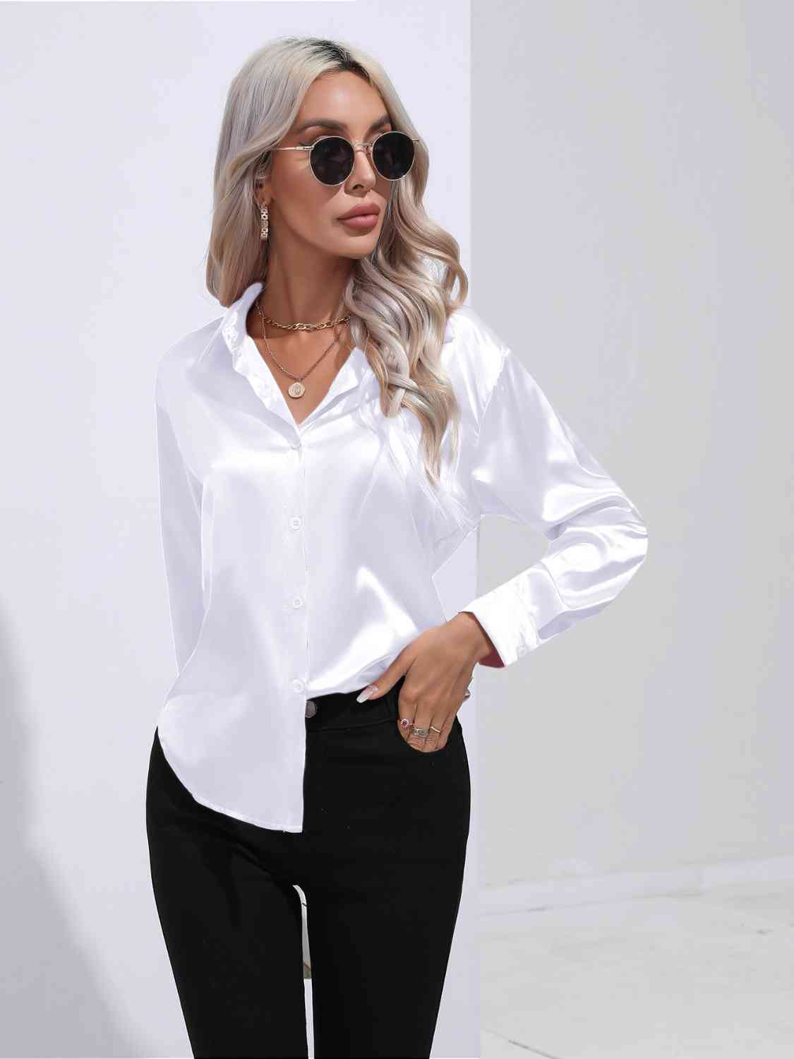 Solid Color Buttoned Long Sleeve Shirt