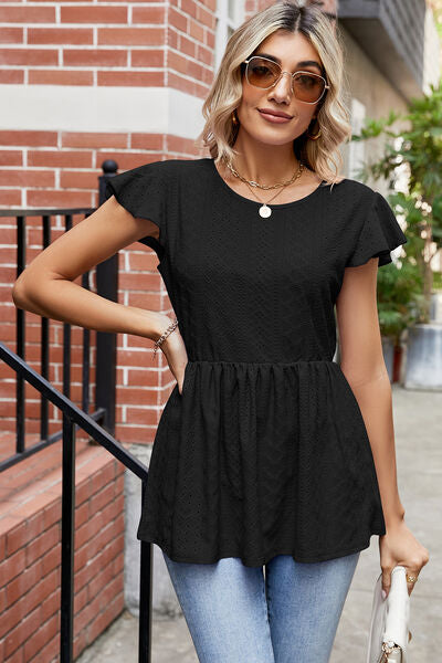 Tied Ruffled Round Neck Blouse