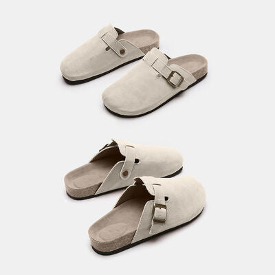 Suede Closed Toe Buckle Slides