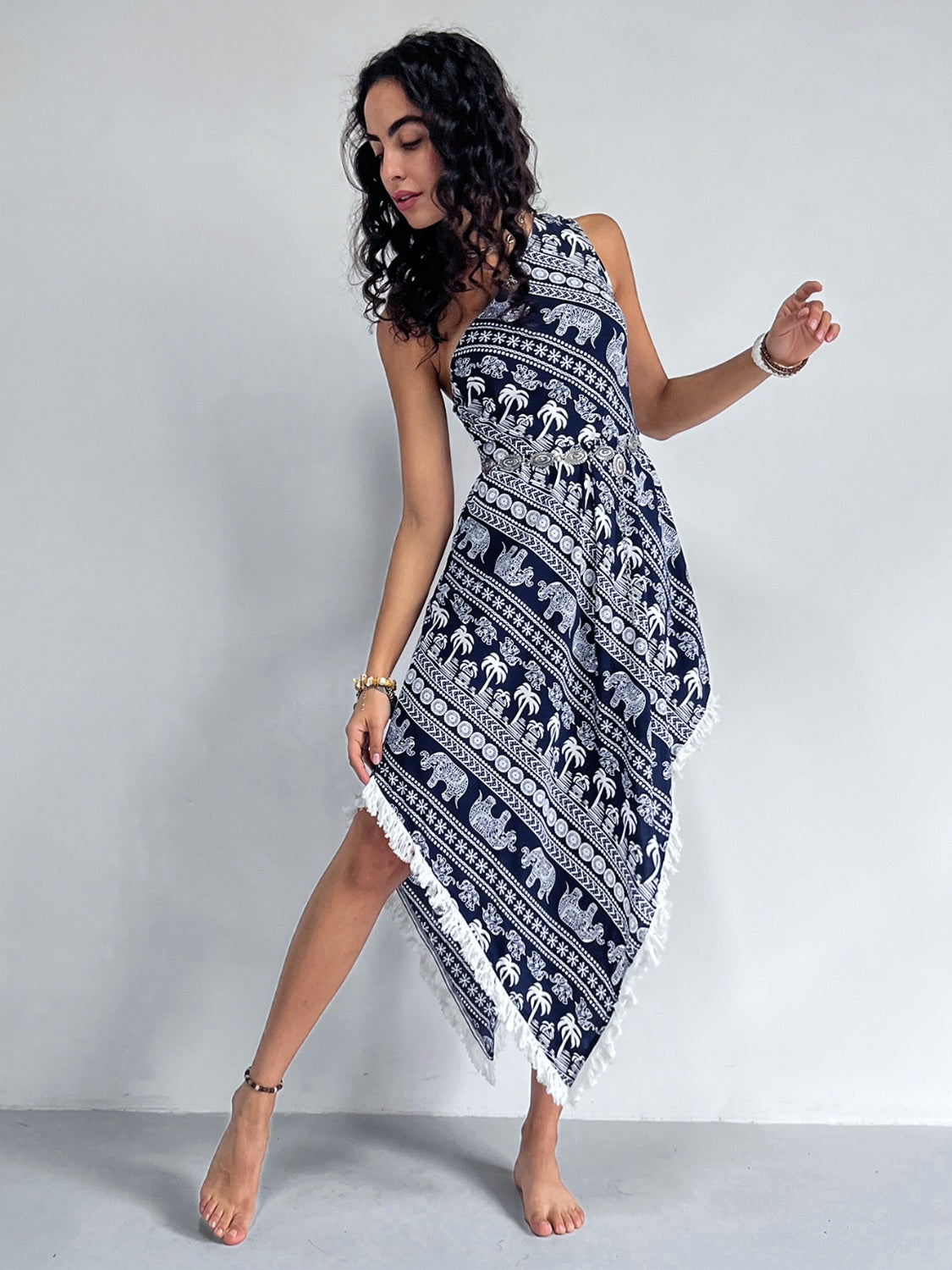 Fringe Single Shoulder Dress