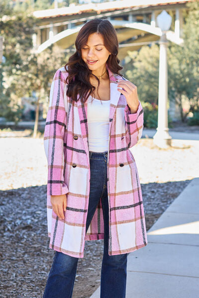 Full Size Plaid Button Up Coat