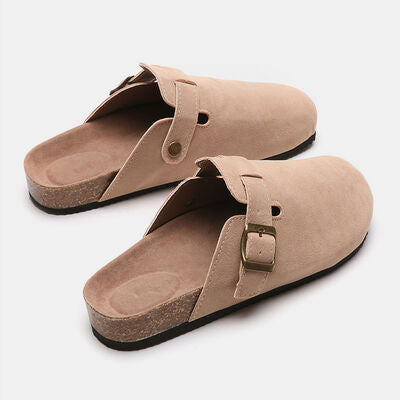 Suede Closed Toe Buckle Slides