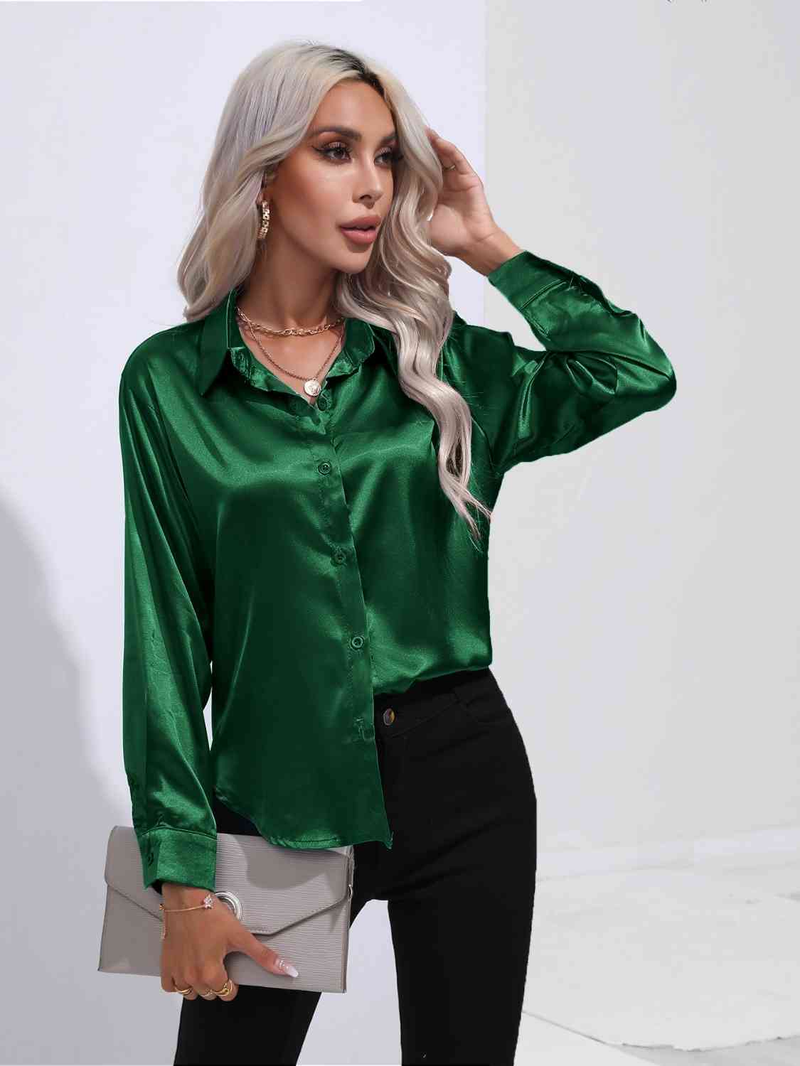 Solid Color Buttoned Long Sleeve Shirt