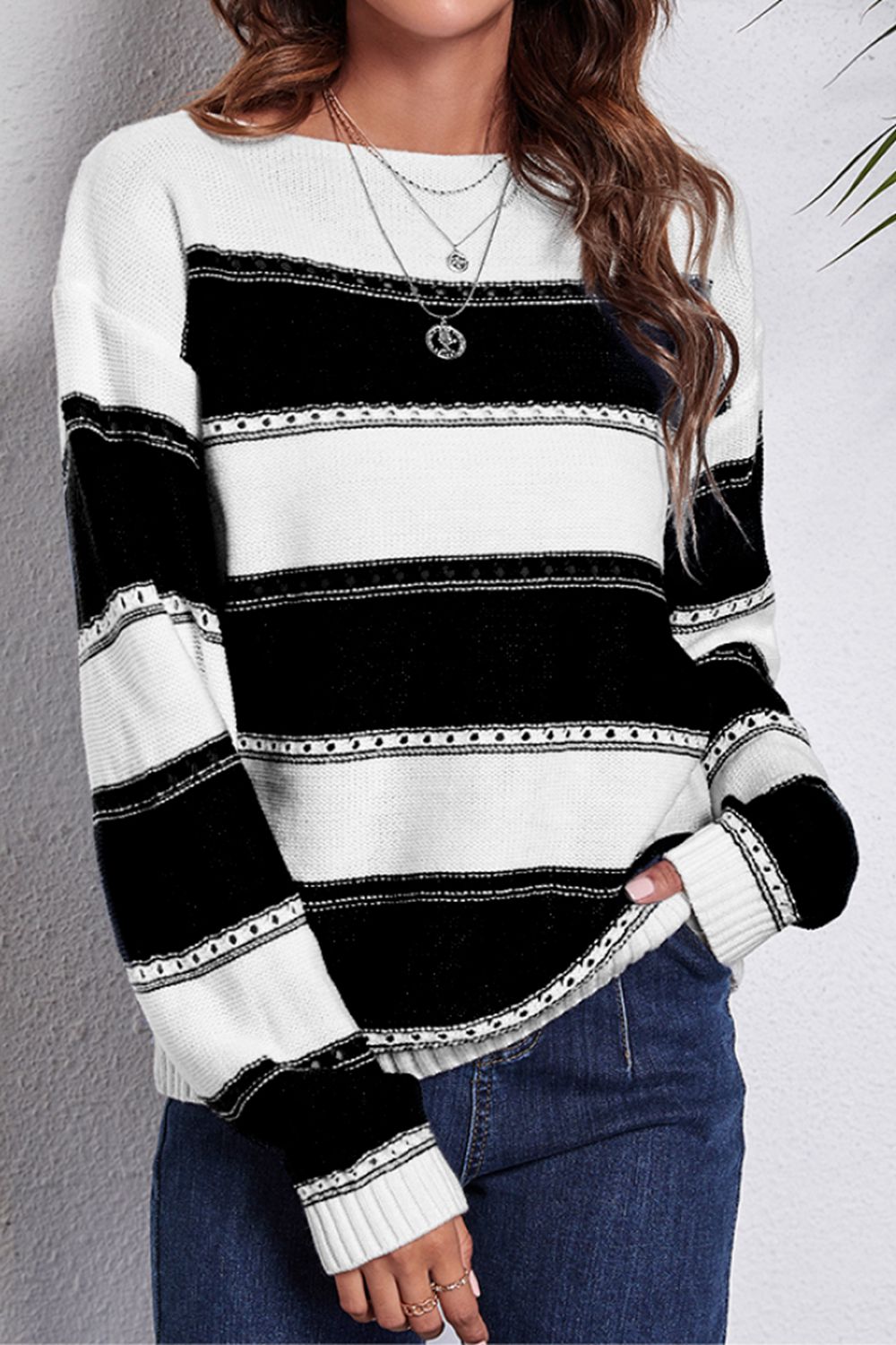 Boat Neck Dropped Shoulder Sweater