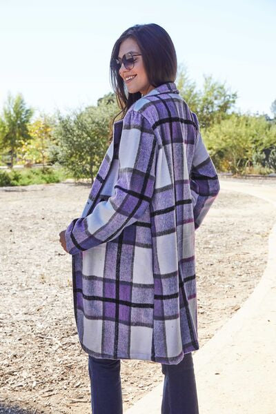 Full Size Plaid Button Up Coat