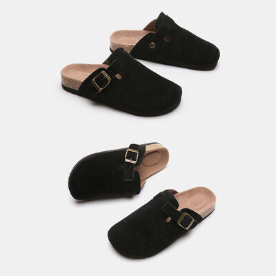 Suede Closed Toe Buckle Slides