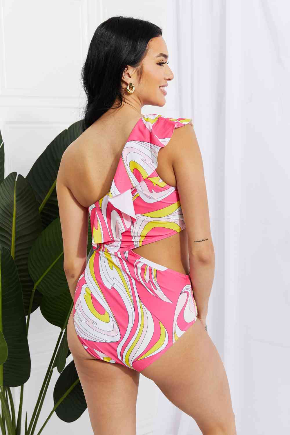 Marina West Asymmetric Cutout Ruffle Swimsuit