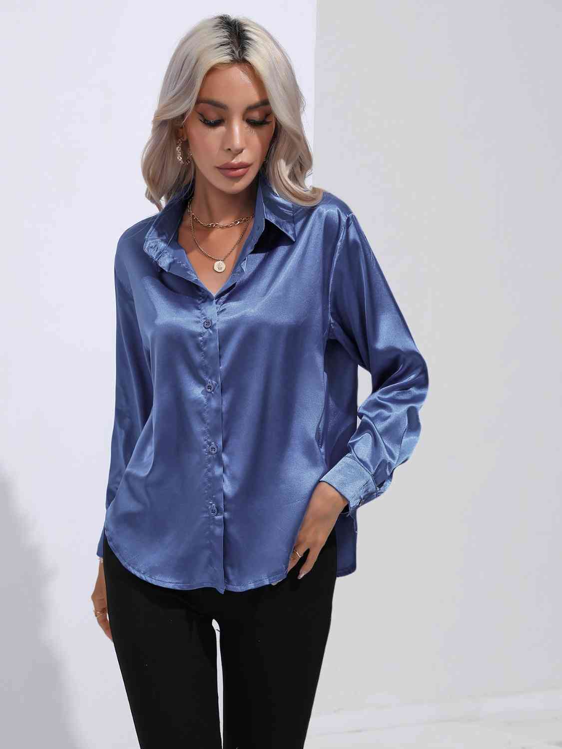 Solid Color Buttoned Long Sleeve Shirt