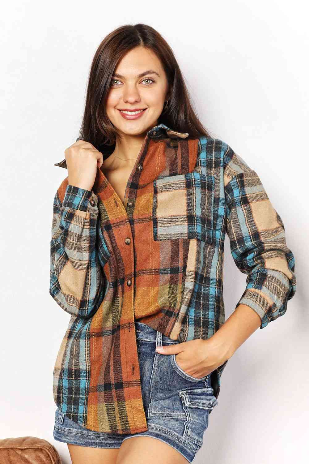 Plaid Shirt Jacket with Breast Pockets