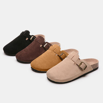 Suede Closed Toe Buckle Slides