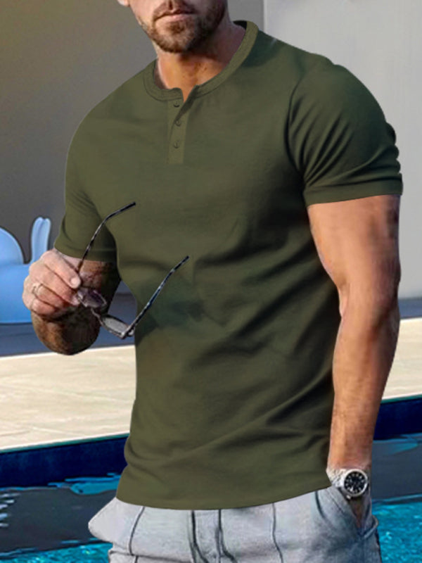 Men's Solid Color Henley T-Shirt