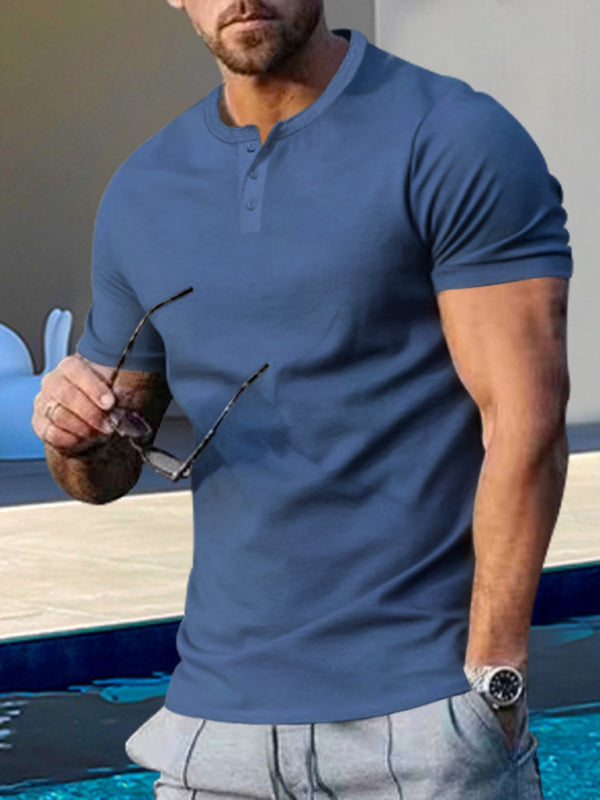 Men's Solid Color Henley T-Shirt