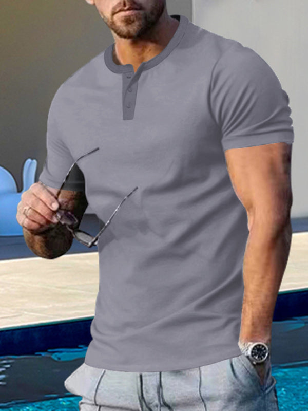 Men's Solid Color Henley T-Shirt