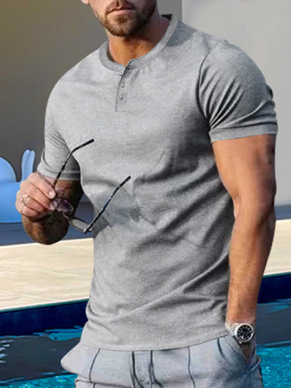 Men's Solid Color Henley T-Shirt