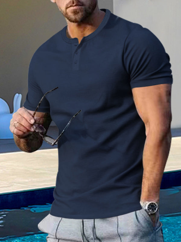 Men's Solid Color Henley T-Shirt