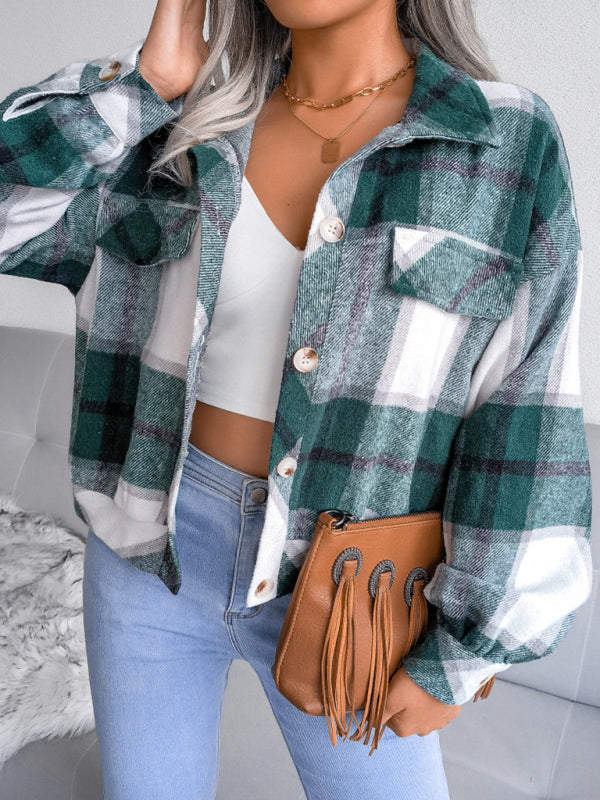 Thick Collared Plaid Flannel Cardigan With Button Front And Front Pockets