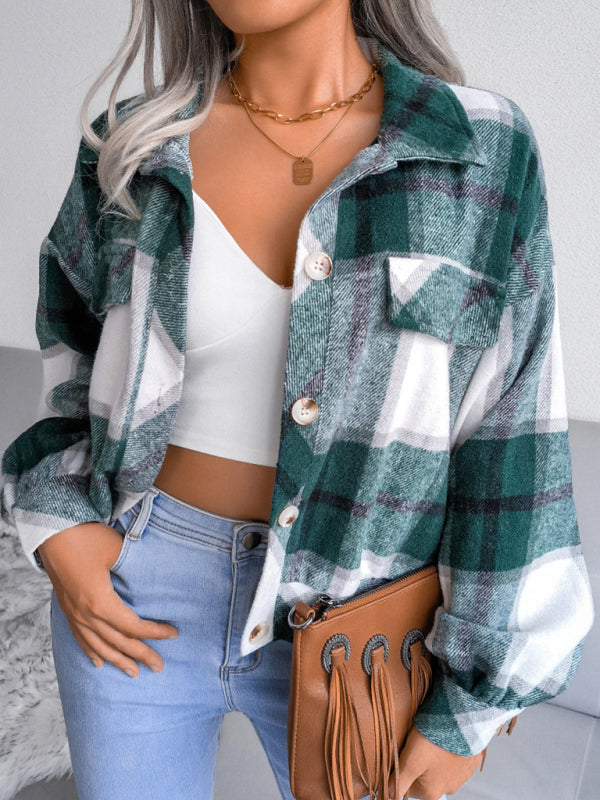 Thick Collared Plaid Flannel Cardigan With Button Front And Front Pockets