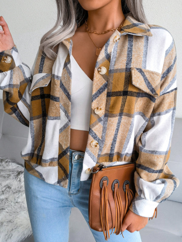 Thick Collared Plaid Flannel Cardigan With Button Front And Front Pockets