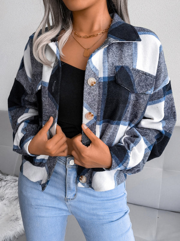 Thick Collared Plaid Flannel Cardigan With Button Front And Front Pockets