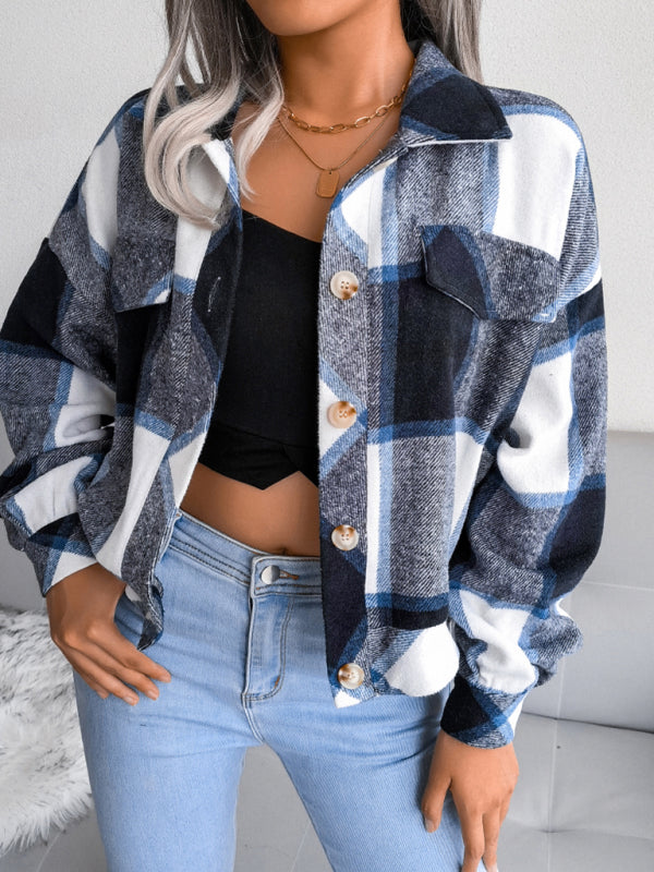 Thick Collared Plaid Flannel Cardigan With Button Front And Front Pockets