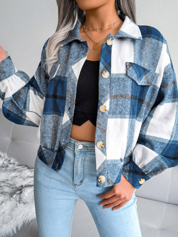 Thick Collared Plaid Flannel Cardigan With Button Front And Front Pockets