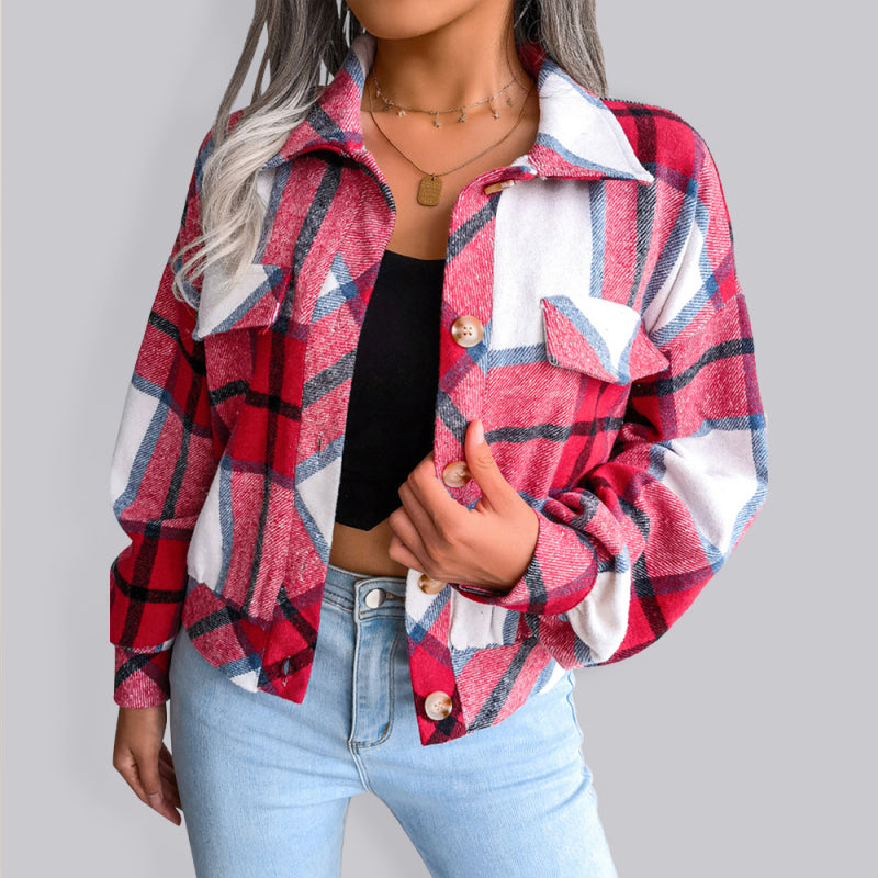 Thick Collared Plaid Flannel Cardigan With Button Front And Front Pockets