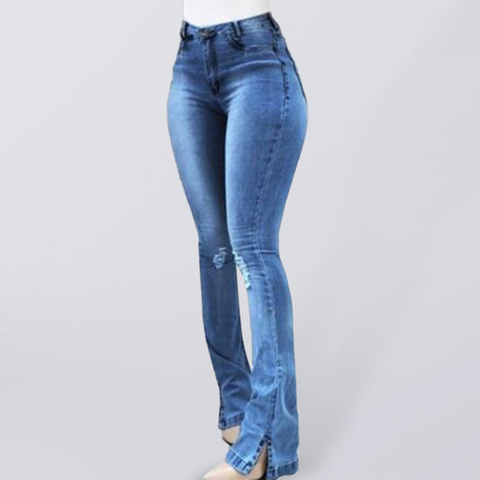 Women's High Waist Slit Hem Flare Jeans