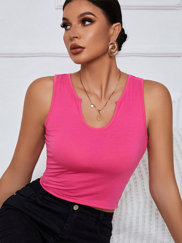 Women's Y-neckline Cropped Henley Tank Top