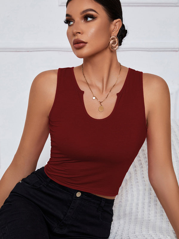 Women's Y-neckline Cropped Henley Tank Top