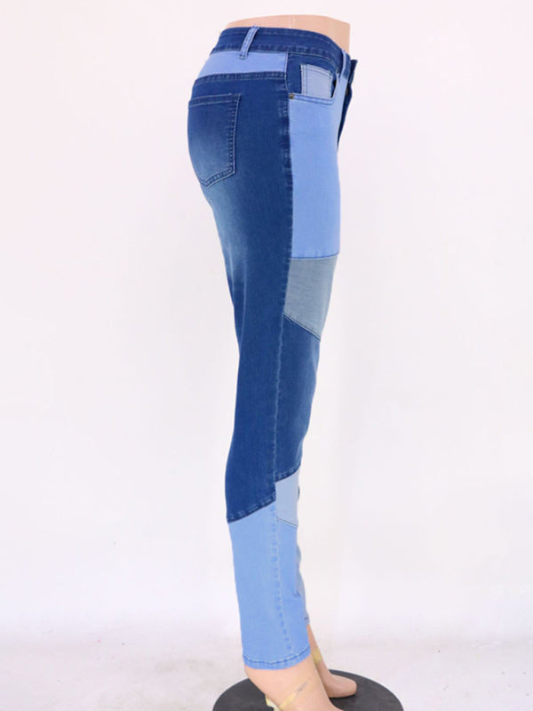 Women's High Waist Colorblock Skinny Jeans